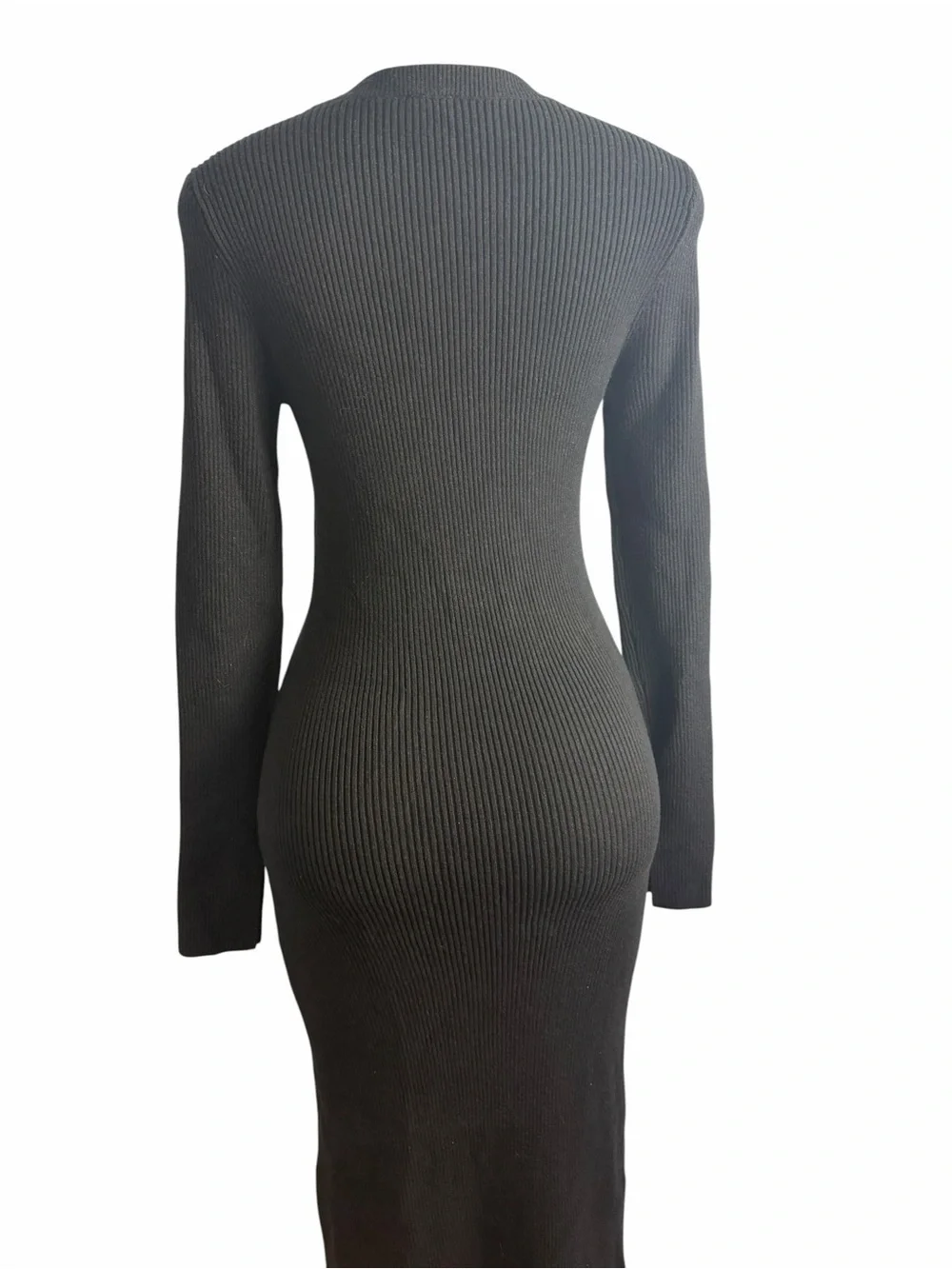 Abercrombie & Fitch Black Ribbed Long Sleeve Knit Dress